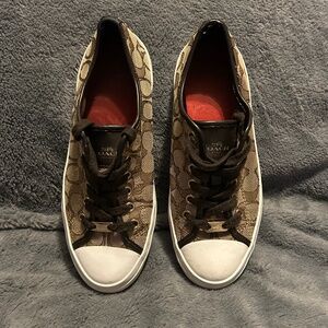 Women’s Coach Lace Up Sneakers Shoes Brown Monogram Logo Size 8.5 Empire A00248